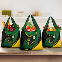 Comoros Grocery Bag with Green Black Yellow Swirl Design and National Emblem Pattern