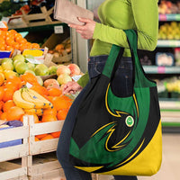 Comoros Grocery Bag with Green Black Yellow Swirl Design and National Emblem Pattern