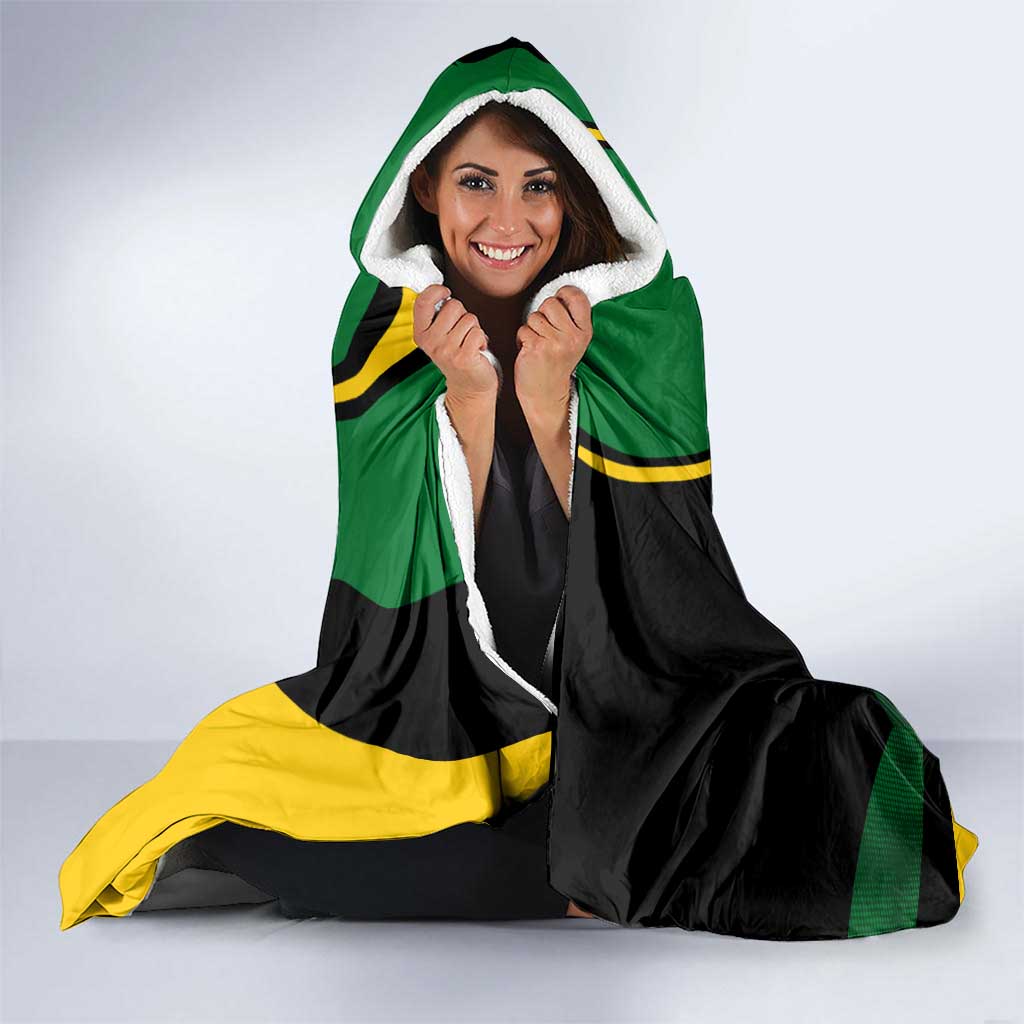 Comoros Hooded Blanket with Green Black Yellow Swirl Design and National Emblem Pattern