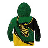 Comoros Kid Hoodie with Green Black Yellow Swirl Design and National Emblem Pattern