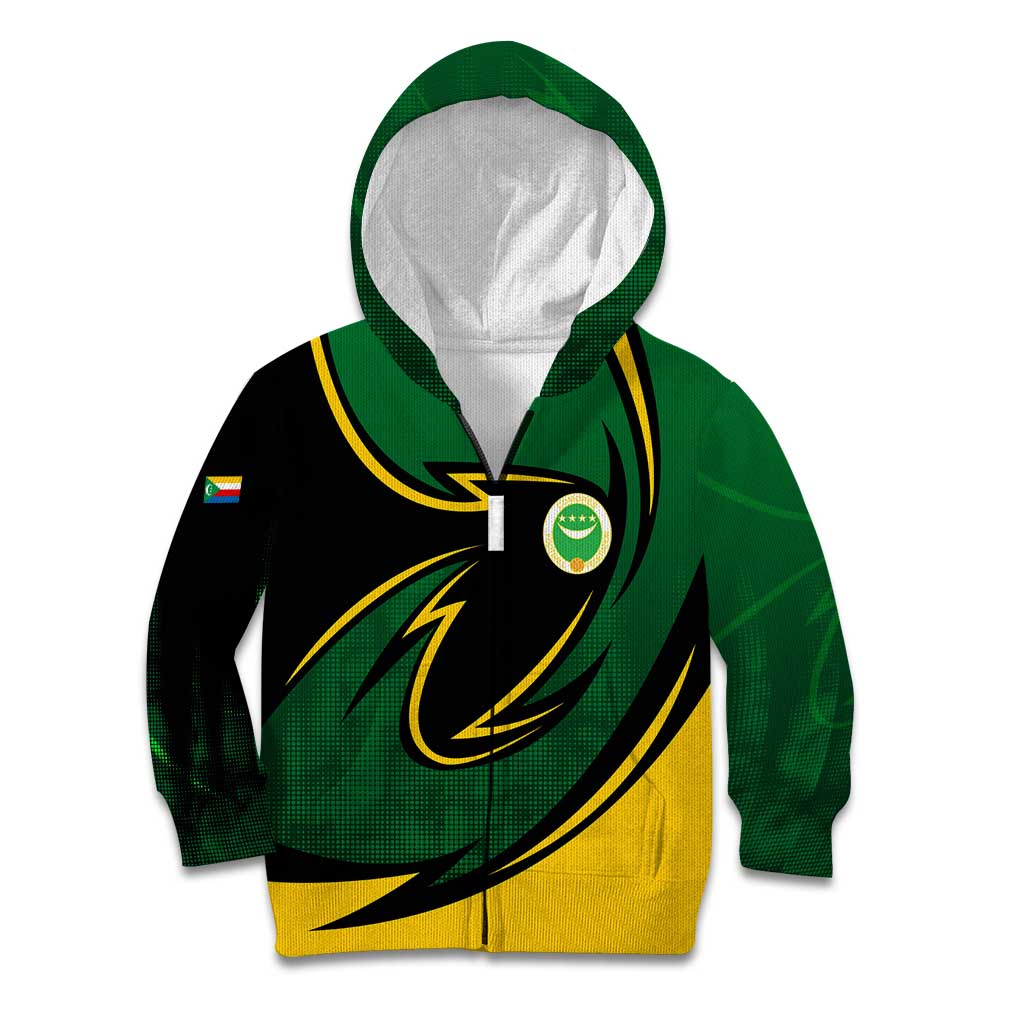 Comoros Kid Hoodie with Green Black Yellow Swirl Design and National Emblem Pattern
