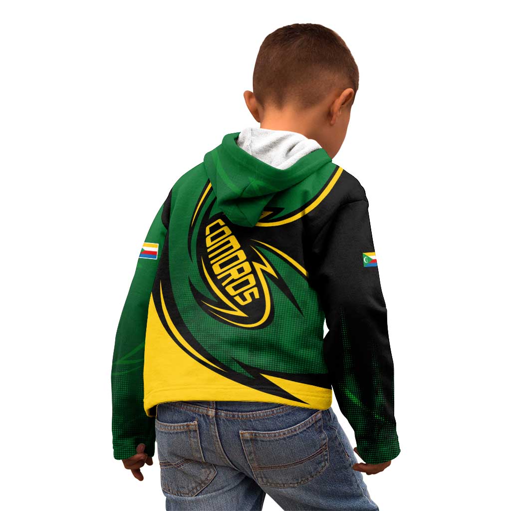 Comoros Kid Hoodie with Green Black Yellow Swirl Design and National Emblem Pattern