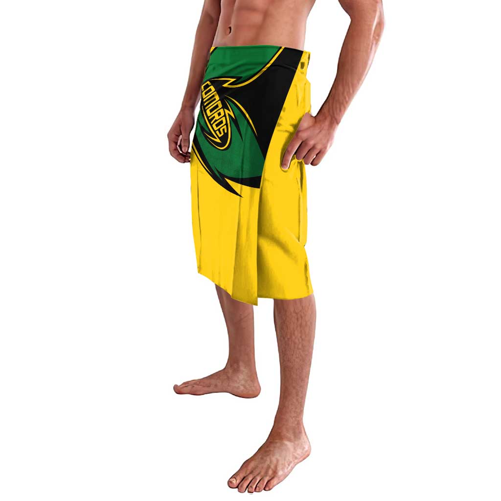 Comoros Lavalava with Green Black Yellow Swirl Design and National Emblem Pattern