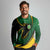 Comoros Long Sleeve Polo Shirt with Green Black Yellow Swirl Design and National Emblem Pattern