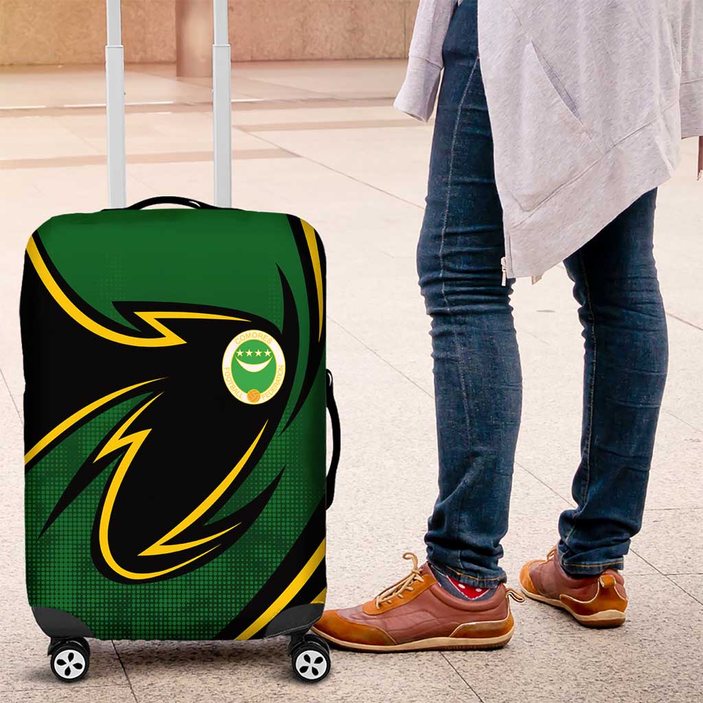 Comoros Luggage Cover with Green Black Yellow Swirl Design and National Emblem Pattern