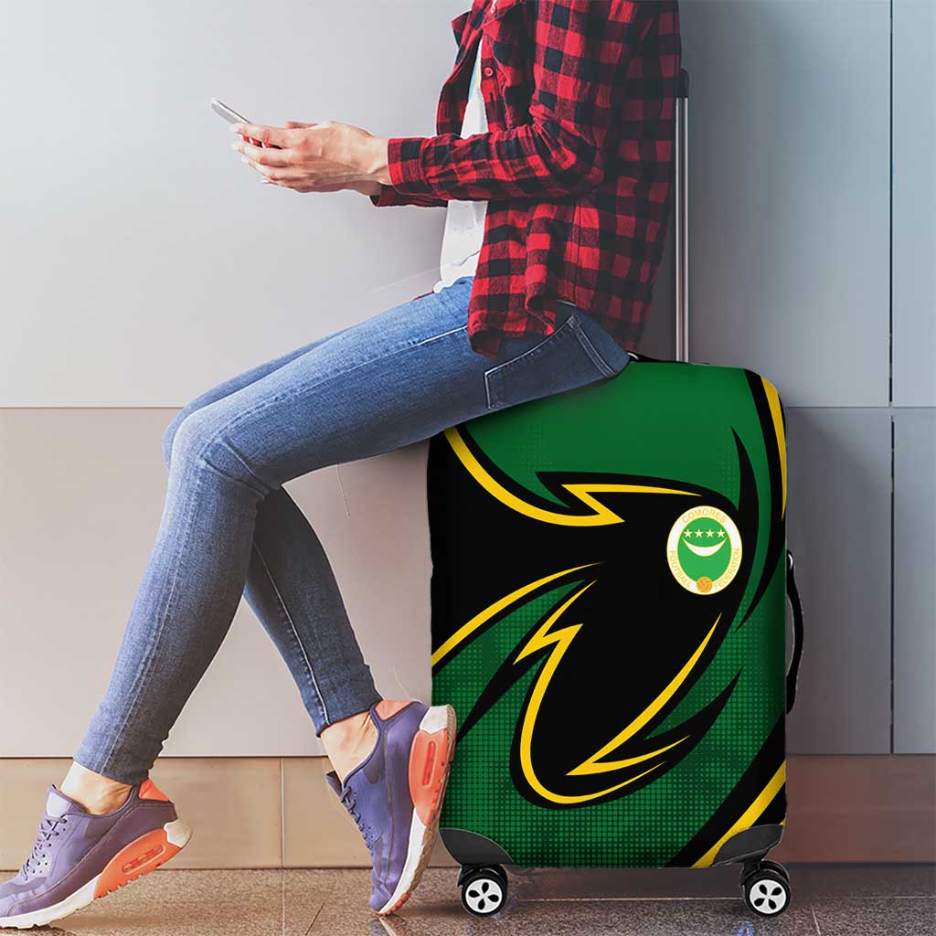 Comoros Luggage Cover with Green Black Yellow Swirl Design and National Emblem Pattern