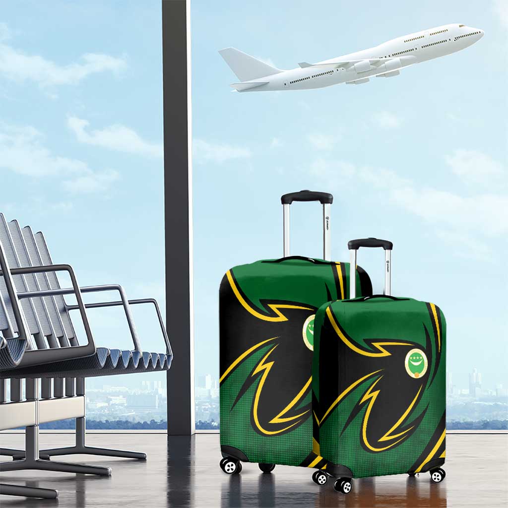 Comoros Luggage Cover with Green Black Yellow Swirl Design and National Emblem Pattern