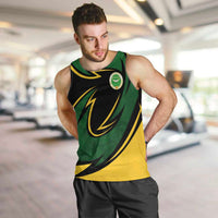Comoros Men Tank Top with Green Black Yellow Swirl Design and National Emblem Pattern