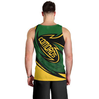 Comoros Men Tank Top with Green Black Yellow Swirl Design and National Emblem Pattern