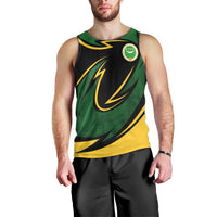 Comoros Men Tank Top with Green Black Yellow Swirl Design and National Emblem Pattern