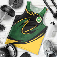 Comoros Men Tank Top with Green Black Yellow Swirl Design and National Emblem Pattern