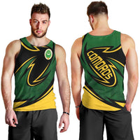 Comoros Men Tank Top with Green Black Yellow Swirl Design and National Emblem Pattern