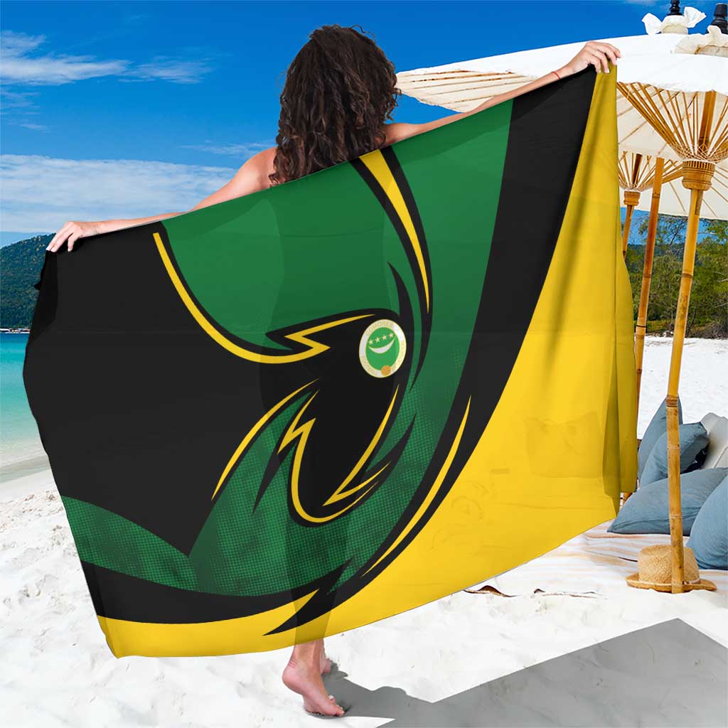 Comoros Sarong with Green Black Yellow Swirl Design and National Emblem Pattern