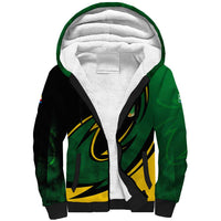 Comoros Sherpa Hoodie with Green Black Yellow Swirl Design and National Emblem Pattern