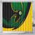 Comoros Shower Curtain with Green Black Yellow Swirl Design and National Emblem Pattern