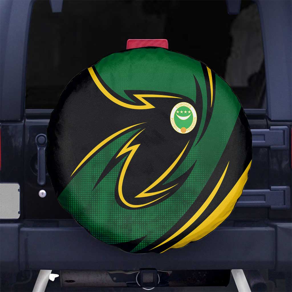 Comoros Spare Tire Cover with Green Black Yellow Swirl Design and National Emblem Pattern