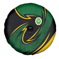 Comoros Spare Tire Cover with Green Black Yellow Swirl Design and National Emblem Pattern