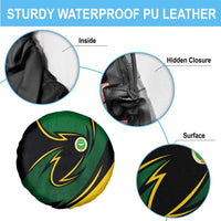 Comoros Spare Tire Cover with Green Black Yellow Swirl Design and National Emblem Pattern