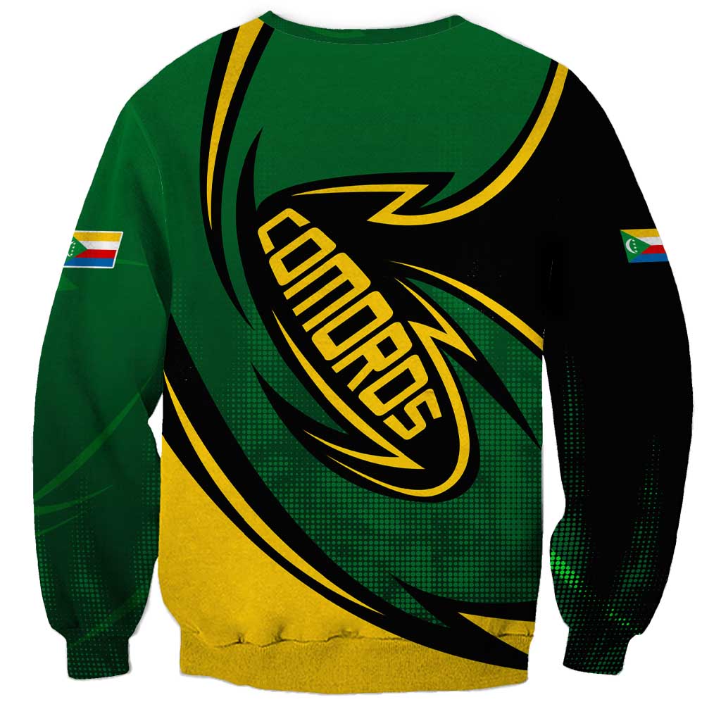 Comoros Sweatshirt with Green Black Yellow Swirl Design and National Emblem Pattern