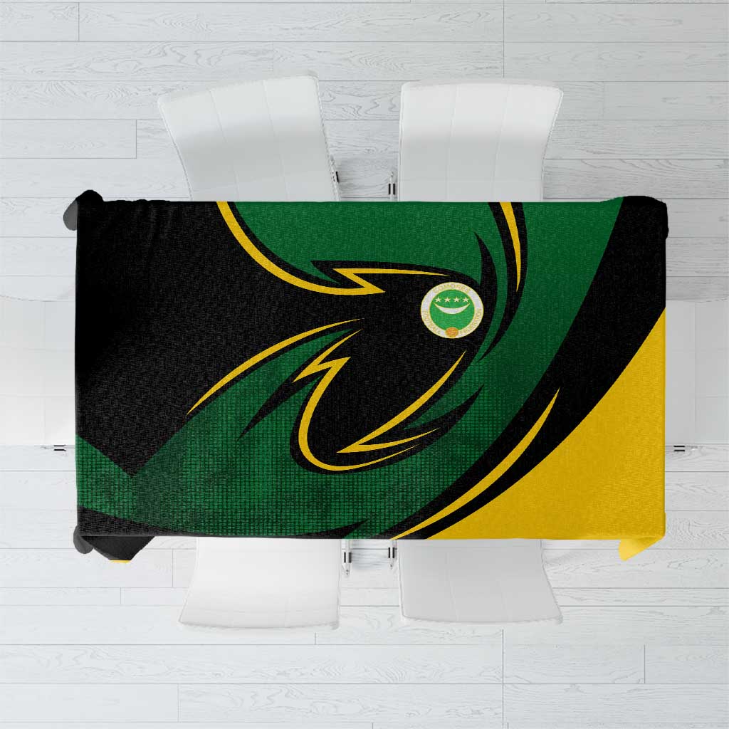 Comoros Tablecloth with Green Black Yellow Swirl Design and National Emblem Pattern