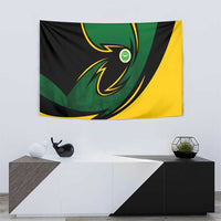 Comoros Tapestry with Green Black Yellow Swirl Design and National Emblem Pattern