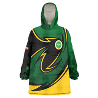 Comoros Wearable Blanket Hoodie with Green Black Yellow Swirl Design and National Emblem Pattern