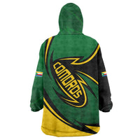 Comoros Wearable Blanket Hoodie with Green Black Yellow Swirl Design and National Emblem Pattern