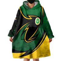 Comoros Wearable Blanket Hoodie with Green Black Yellow Swirl Design and National Emblem Pattern