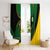 Comoros Window Curtain with Green Black Yellow Swirl Design and National Emblem Pattern
