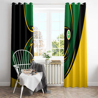 Comoros Window Curtain with Green Black Yellow Swirl Design and National Emblem Pattern