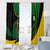 Comoros Window Curtain with Green Black Yellow Swirl Design and National Emblem Pattern