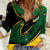 Comoros Women Casual Shirt with Green Black Yellow Swirl Design and National Emblem Pattern