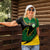 Comoros Women Polo Shirt with Green Black Yellow Swirl Design and National Emblem Pattern