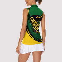 Comoros Women Sleeveless Polo Shirt with Green Black Yellow Swirl Design and National Emblem Pattern