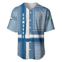 Comoros Baseball Jersey with Blue and White Traditional Geometric Pattern and National Flag Detail