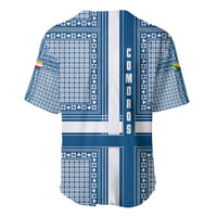 Comoros Baseball Jersey with Blue and White Traditional Geometric Pattern and National Flag Detail
