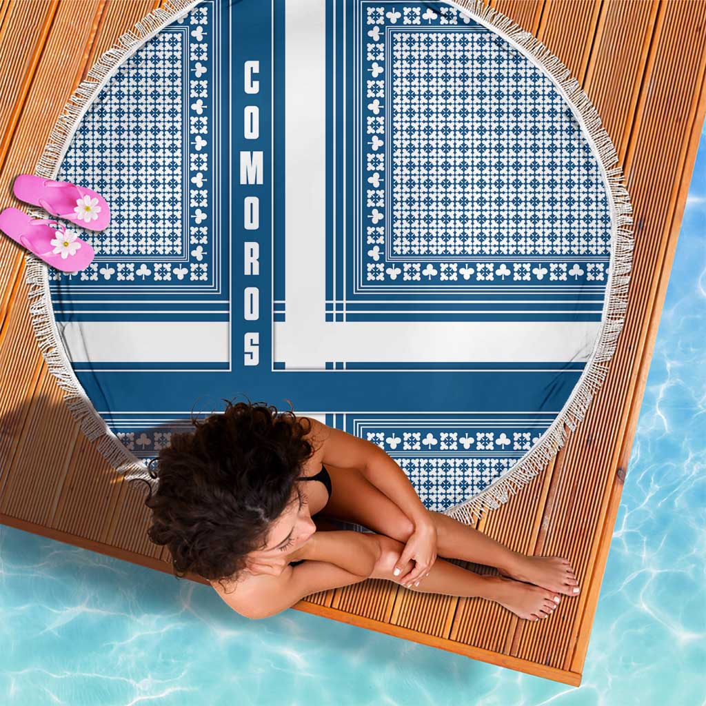Comoros Beach Blanket with Blue and White Traditional Geometric Pattern and National Flag Detail