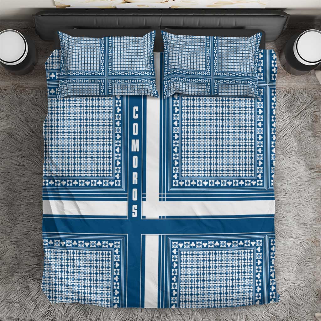 Comoros Bedding Set with Blue and White Traditional Geometric Pattern and National Flag Detail