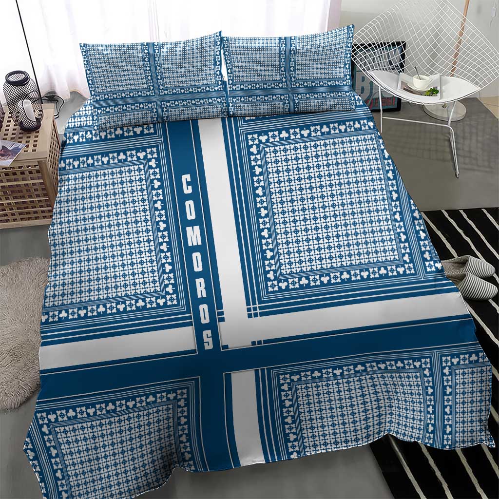 Comoros Bedding Set with Blue and White Traditional Geometric Pattern and National Flag Detail