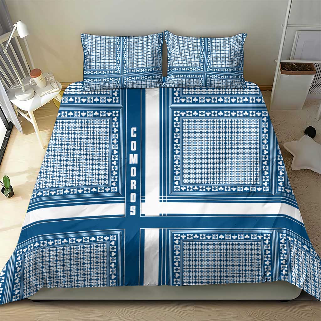 Comoros Bedding Set with Blue and White Traditional Geometric Pattern and National Flag Detail