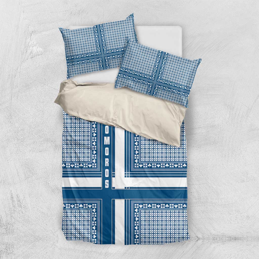 Comoros Bedding Set with Blue and White Traditional Geometric Pattern and National Flag Detail