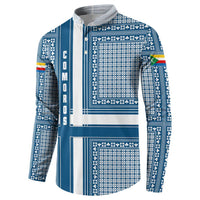 Comoros Button Sweatshirt with Blue and White Traditional Geometric Pattern and National Flag Detail