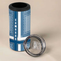 Comoros 4 in 1 Can Cooler Tumbler with Blue and White Traditional Geometric Pattern and National Flag Detail