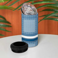 Comoros 4 in 1 Can Cooler Tumbler with Blue and White Traditional Geometric Pattern and National Flag Detail