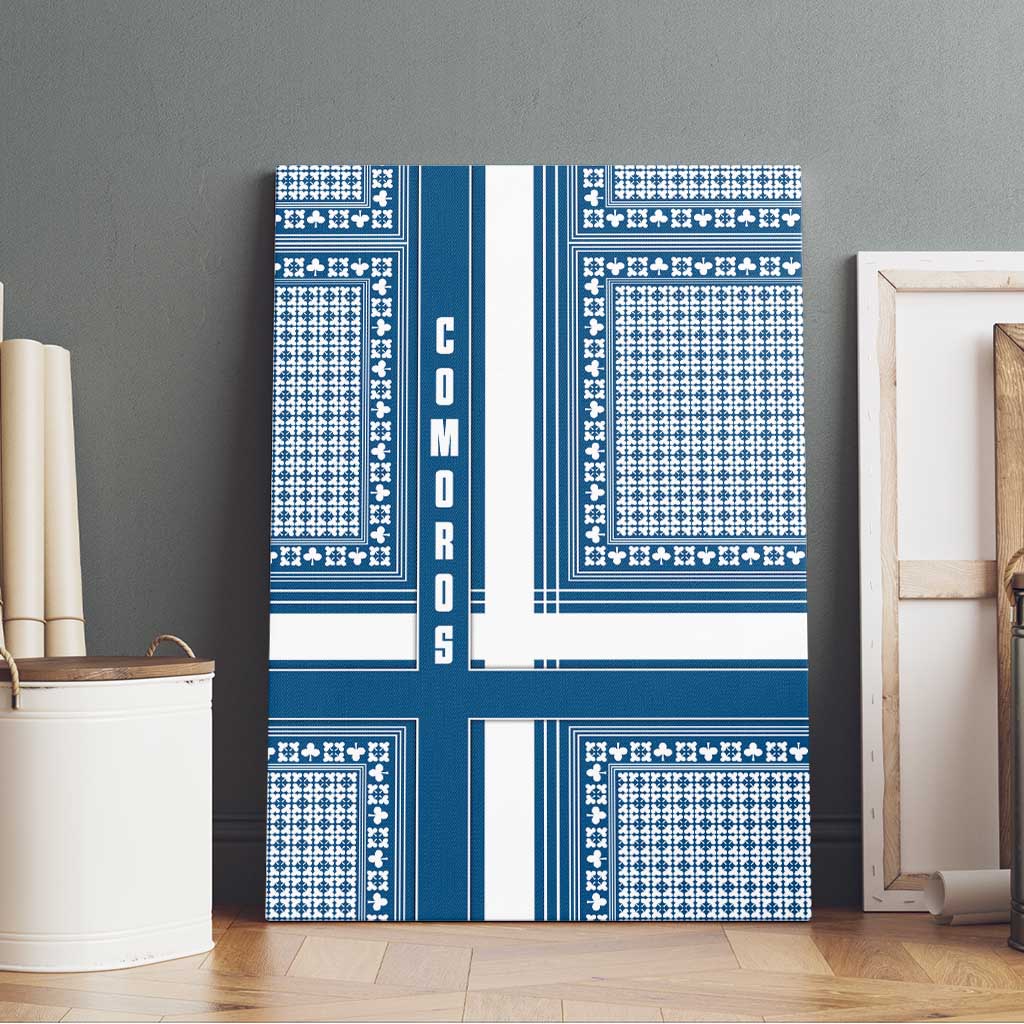 Comoros Canvas Wall Art with Blue and White Traditional Geometric Pattern and National Flag Detail
