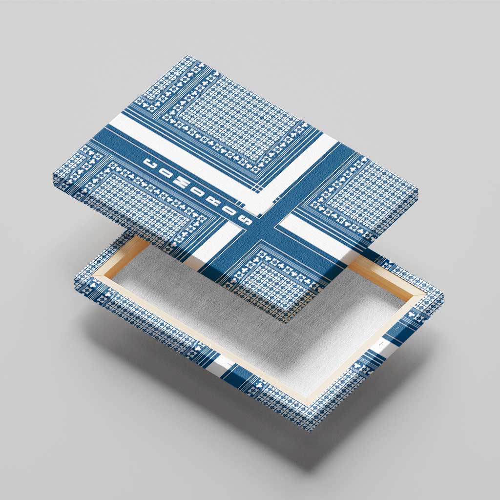 Comoros Canvas Wall Art with Blue and White Traditional Geometric Pattern and National Flag Detail