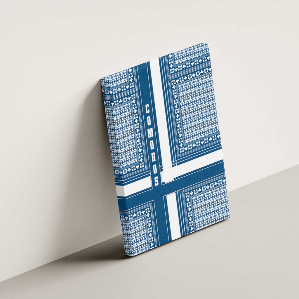 Comoros Canvas Wall Art with Blue and White Traditional Geometric Pattern and National Flag Detail