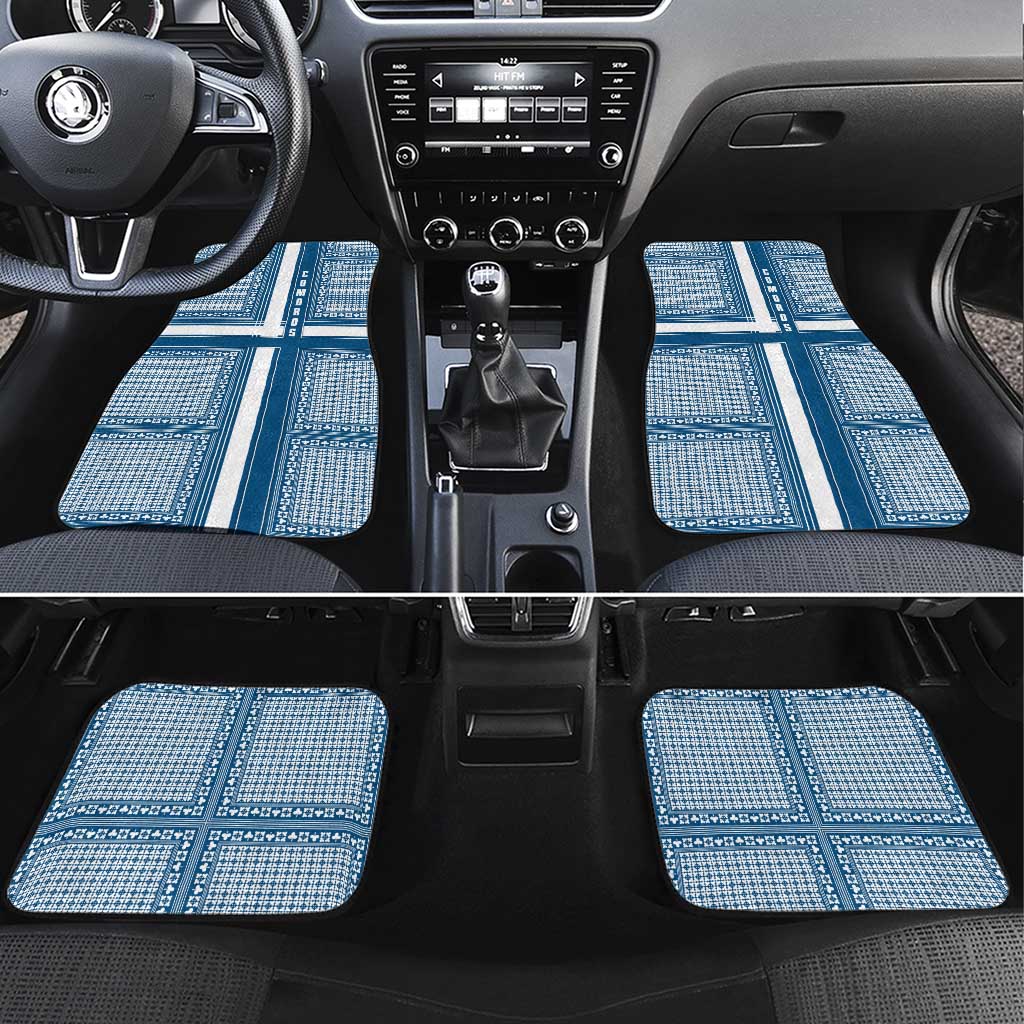 Comoros Car Mats with Blue and White Traditional Geometric Pattern and National Flag Detail