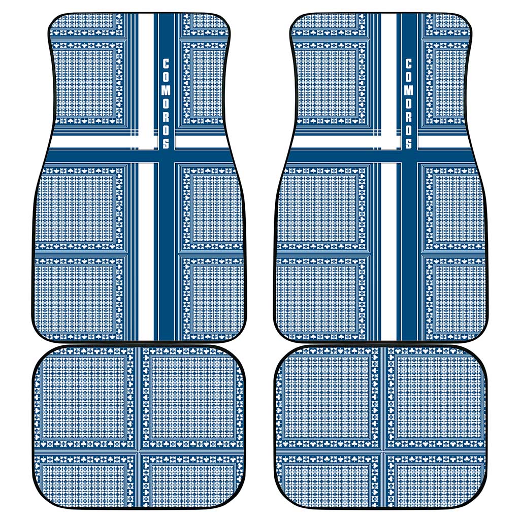 Comoros Car Mats with Blue and White Traditional Geometric Pattern and National Flag Detail