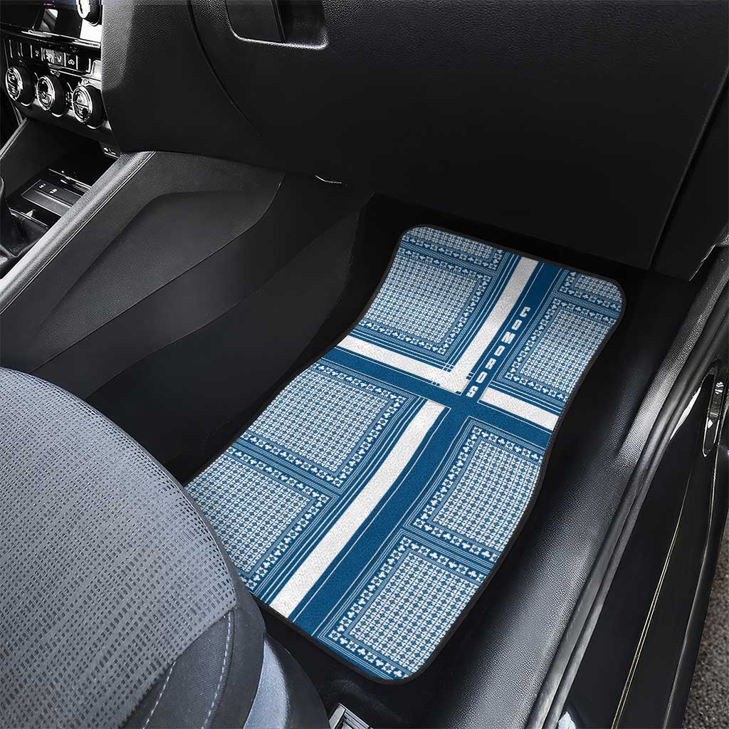 Comoros Car Mats with Blue and White Traditional Geometric Pattern and National Flag Detail